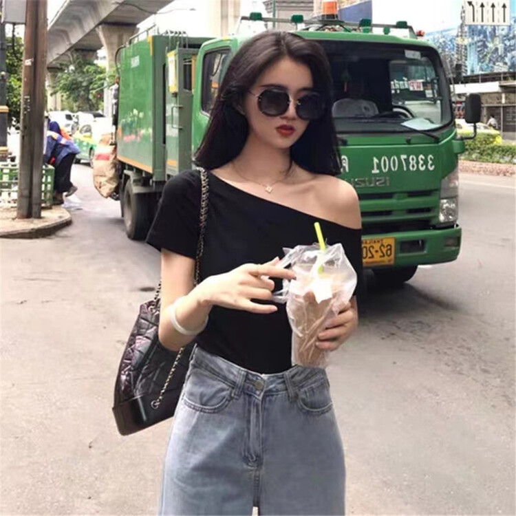 [nm.girl] casual simple short one shoulder shirt m19091\jj