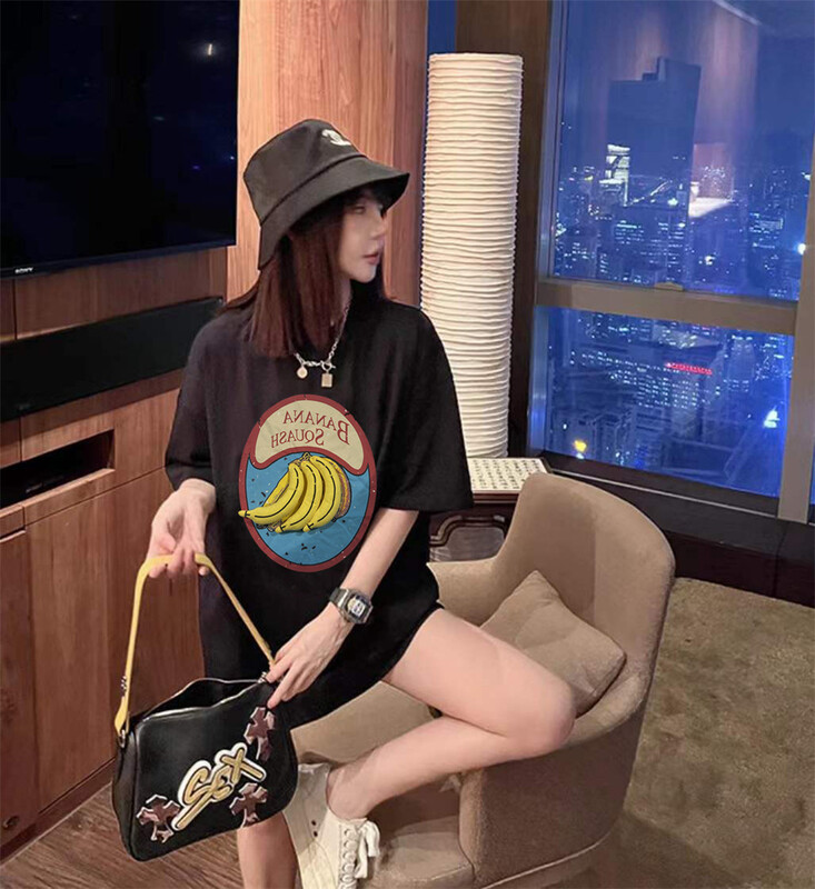[Jin Han] round neck versatile banana print short sleeve T-shirt ys1-8326\ozq