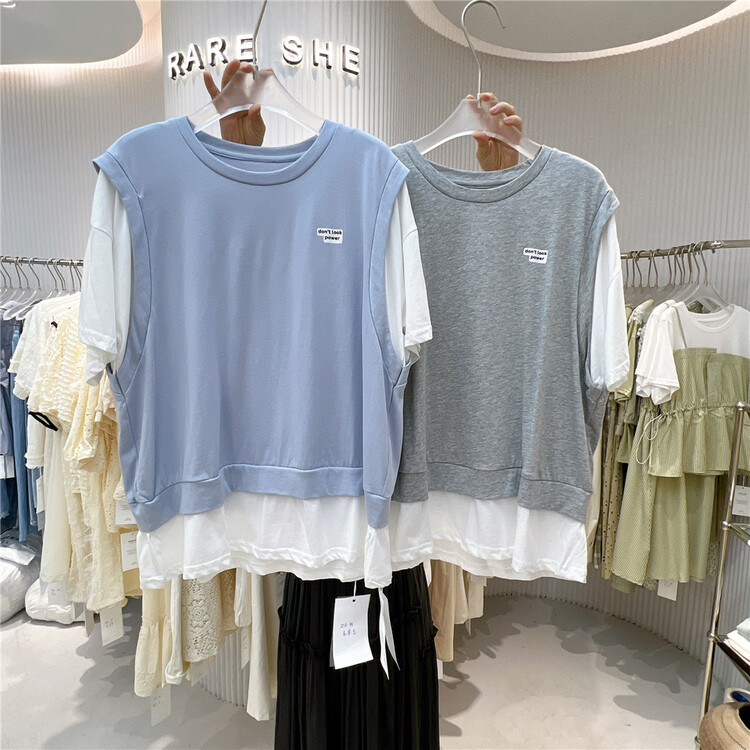 [her tell] color blocking versatile Pullover short sleeve T-shirt 2172\xyj