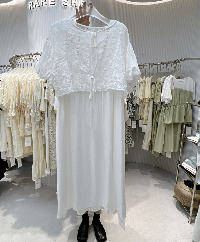 [her tell] Pullover short sleeve shirt + versatile Pleated Dress Set 2559 \xyj