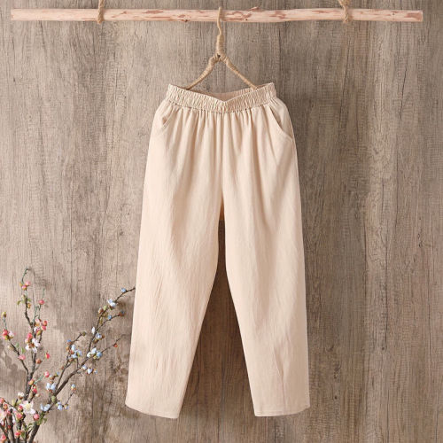 One / two piece cotton Harlan pants women's summer loose and versatile large cotton linen Capris women's casual pants