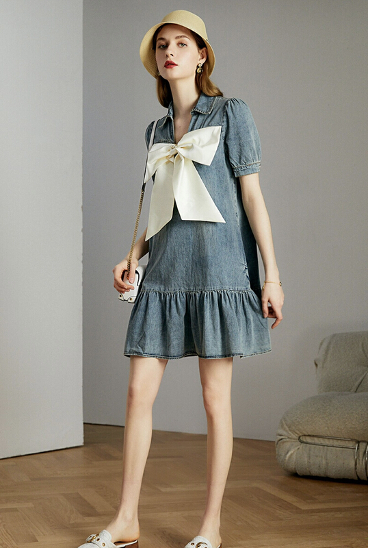 [AC] Western style bowknot denim dress 7038\jj