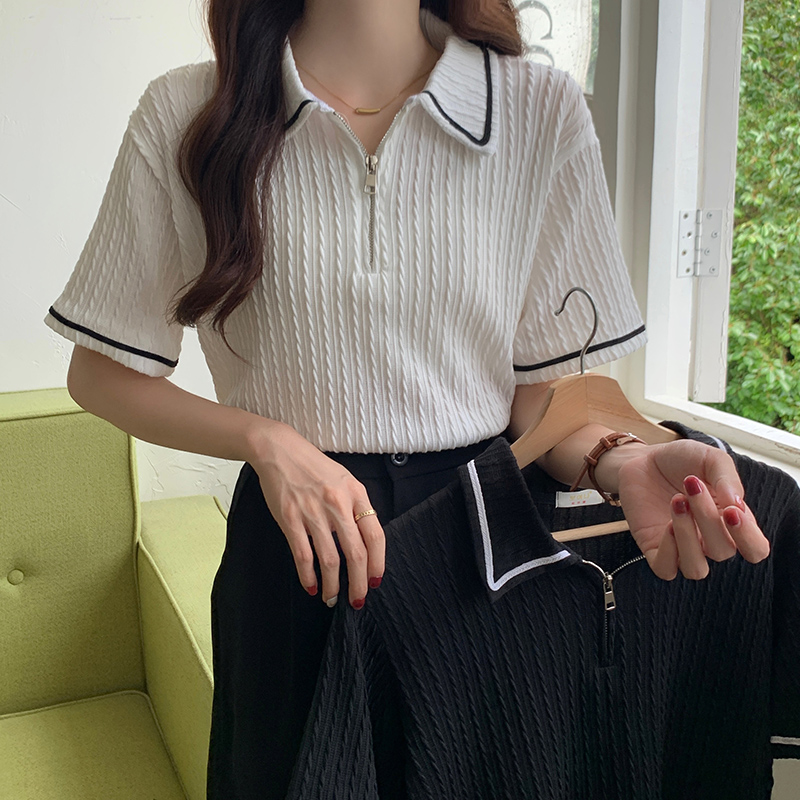 Real shooting jacquard fabric small fragrance Polo Shirt Short Sleeve T-Shirt women's summer Lapel top