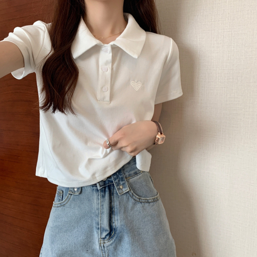 Sweet summer one shoulder T-shirt women's design sense  minority milk chic top thin polo collar short sleeve