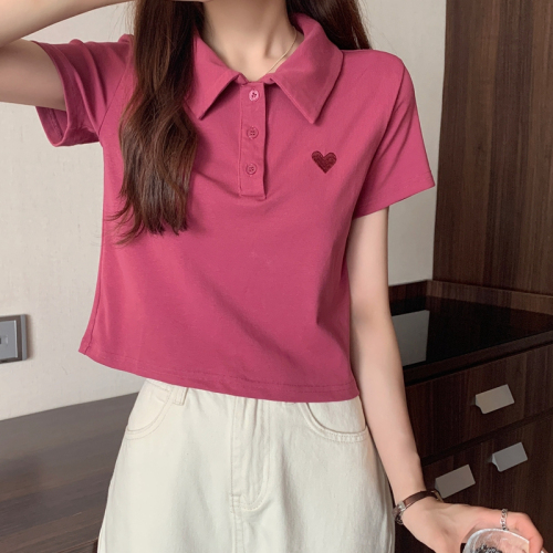 Sweet summer one shoulder T-shirt women's design sense  minority milk chic top thin polo collar short sleeve