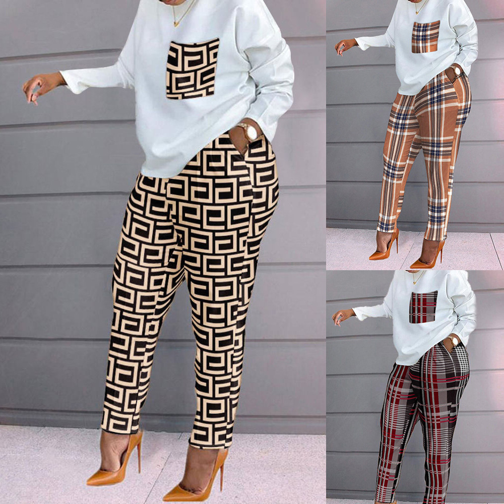 Cross border women's new European and American fashion printed long sleeve large loose women's leisure suit