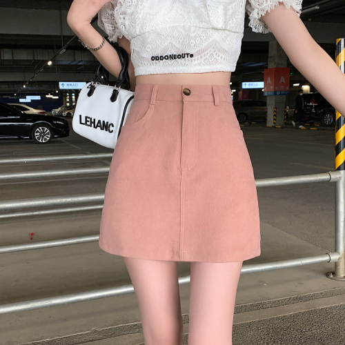 Real shot real price pink short skirt women's new summer high waist A-line skirt light proof black hip wrap skirt pants