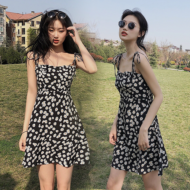 Little Daisy Suspender Floral Skirt Small Skirt Female Student Korean Style Waist Dress 2021 New Fairy Skirt