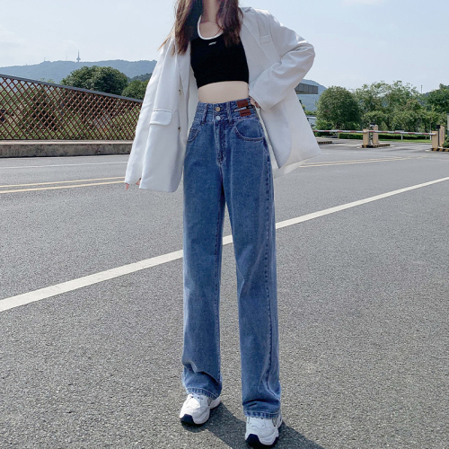 High waist jeans women's loose wide leg pants  new autumn women's clothes are thin and versatile straight leg mops
