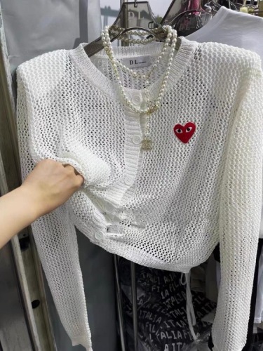 Short button cardigan casual and versatile simple hollow out design fashion 2022 new ice silk knitted shoulder pad long sleeve