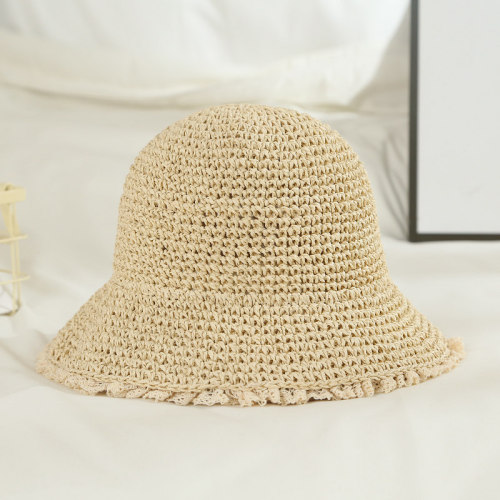 Japanese lace edge straw hat female summer small fresh Beach Sun basin hat Korean version tide versatile sun protection straw woven fisherman hat
