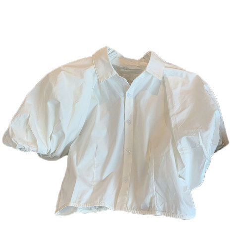 White bubble sleeve shirt women's summer thin summer new small short top