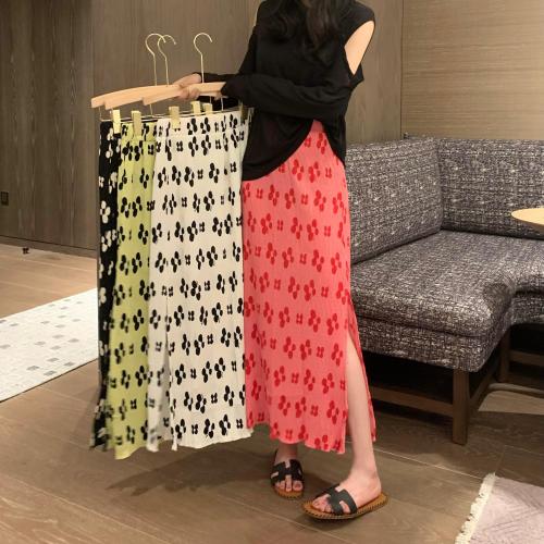 Real price ~ gas elastic waist looks thin, versatile Hip Wrap floral pleated long skirt