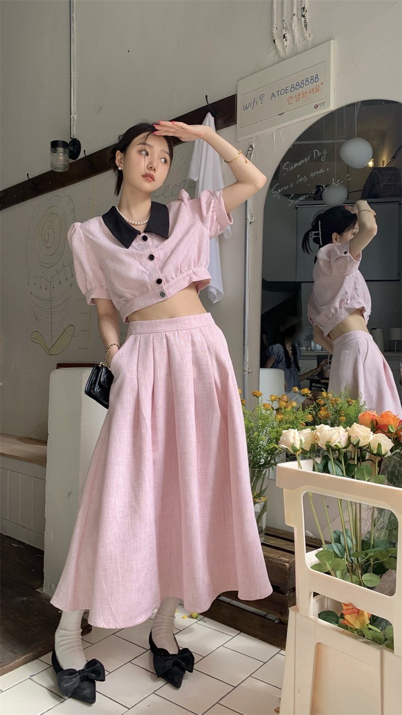 Real shot real price Korean version slim slim short small fragrance shirt coat + high waist versatile skirt suit