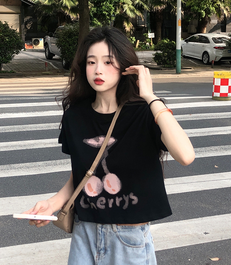 Three standards! Original in our shop! Real shooting and real price control 3! Cotton full shoulder short sleeve T-shirt women's light cherry short