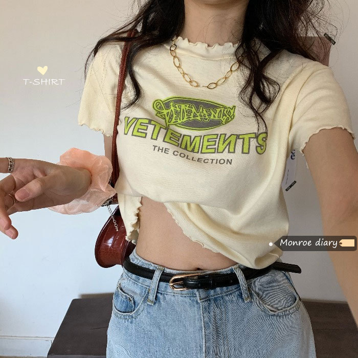 Navel exposed short sleeve T-shirt women's fashion ins summer hot girls short top design sense of minority bottoms