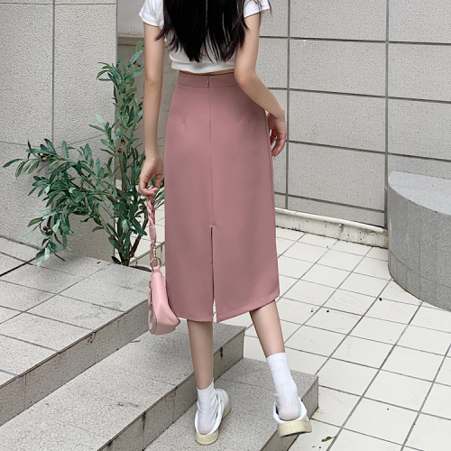 Real shooting, real price, Korean version, slim and versatile skirt 2022, high waist, hip wrapped skirt, soft split back, medium length skirt, thin