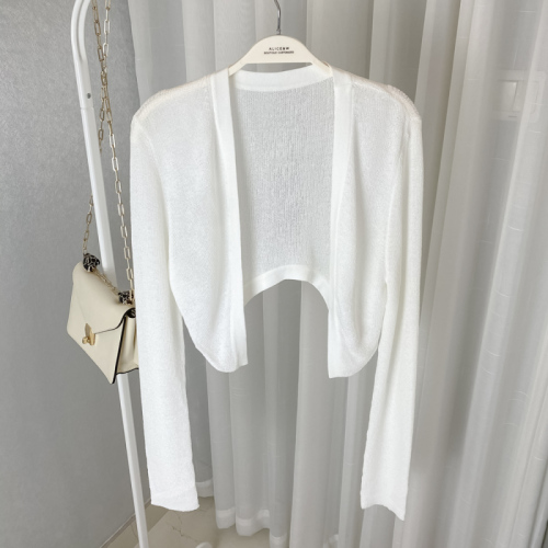 Long sleeve elastic sunscreen knitted cardigan top women's summer light air conditioning Shirt Short Coat Alice