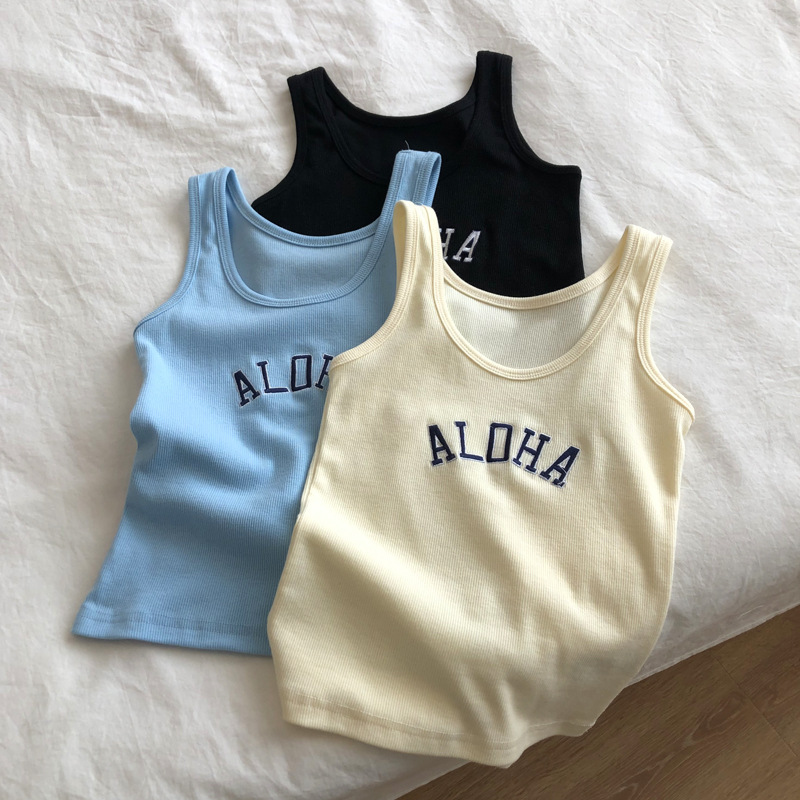 Ice thread design embroidery inside with thin summer top women's casual slim sleeveless