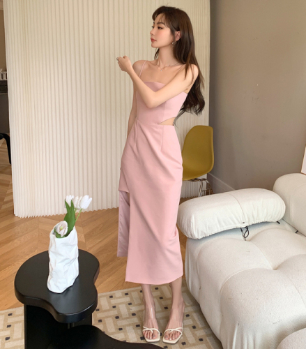 Actual shooting of 2022 summer clothes new pure sexy girl high sense hollow out split pink suspender dress sexy girl