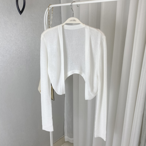 Long sleeve elastic sunscreen knitted cardigan top women's summer light air conditioning Shirt Short Coat Alice