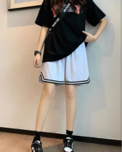 Ice silk sports shorts female summer ins fashion BF student high waist middle pants running loose Capris casual pants