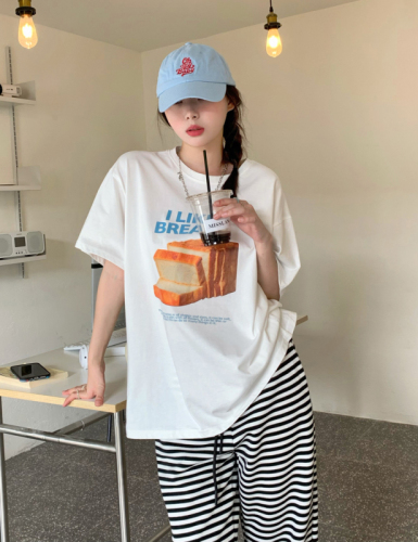 Real price ~ Korean lazy funny printing loose thin round neck Pullover new summer T-shirt