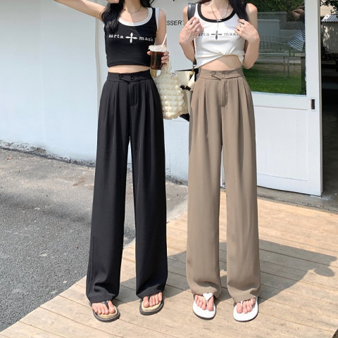 Drop feeling floor dragging casual pants women's summer Korean version 2022 new high waist thin wide leg pants solid color trousers