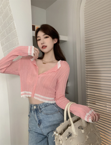 Real price 3 colors - new color contrast V-neck knitted sunscreen Cardigan Jacket Women