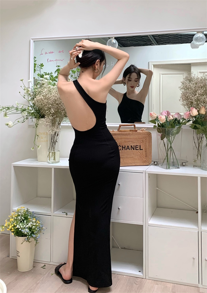Real price retro open back split dress
