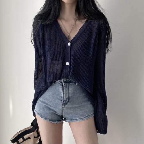 Real price Korean ins lazy casual thin knitted jacket women's versatile loose long sleeve air conditioning room cardigan