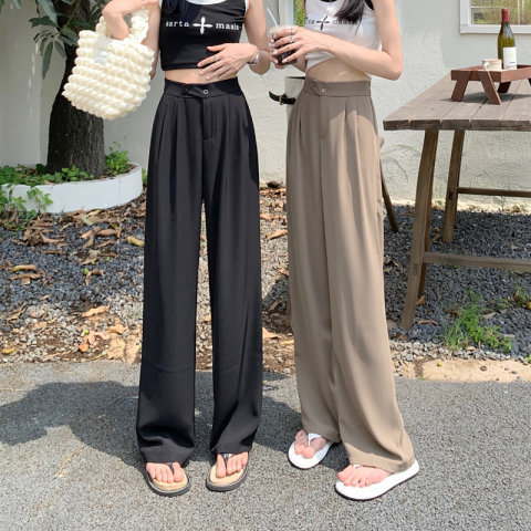Drop feeling floor dragging casual pants women's summer Korean version 2022 new high waist thin wide leg pants solid color trousers