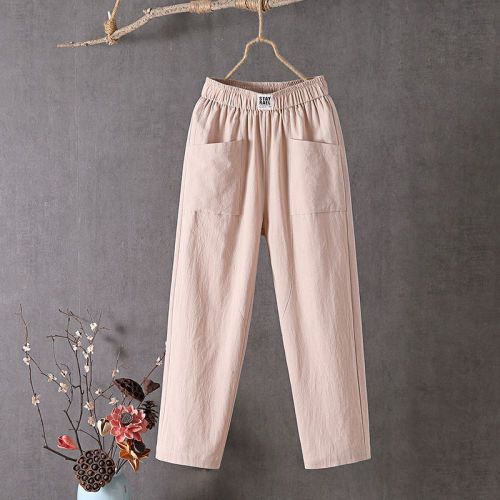 One / two piece cotton linen casual pants women's summer Korean version loose and thin pure cotton straight pants nine point Harun pants