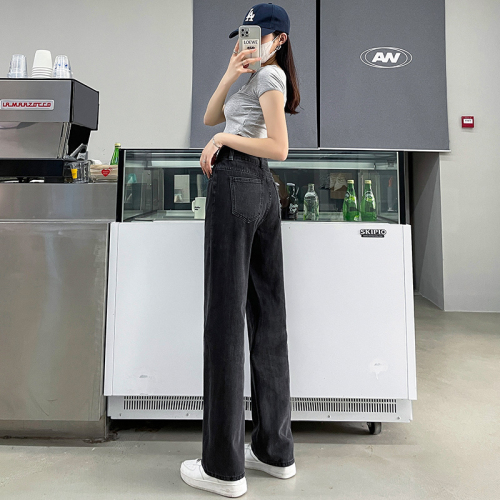 Actual shooting of 2022 new straight jeans women's vertical high waist thin wide leg pants three pants optional