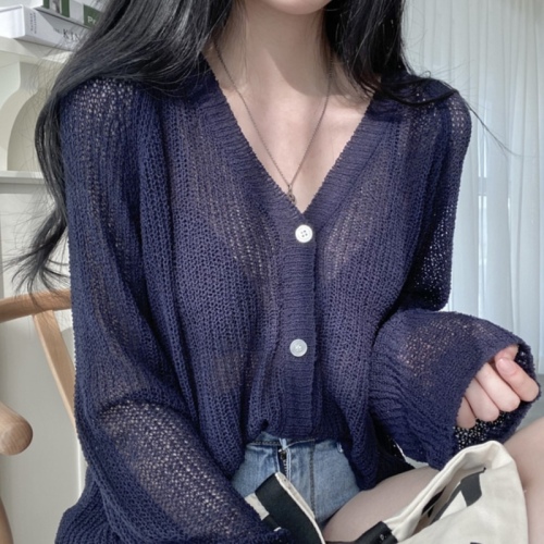Real price Korean ins lazy casual thin knitted jacket women's versatile loose long sleeve air conditioning room cardigan