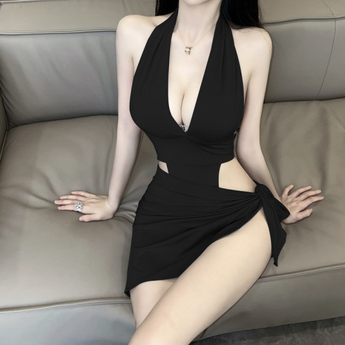 Real shot ~v-neck European and American sexy two-piece suit + apron dress women can do swimsuit