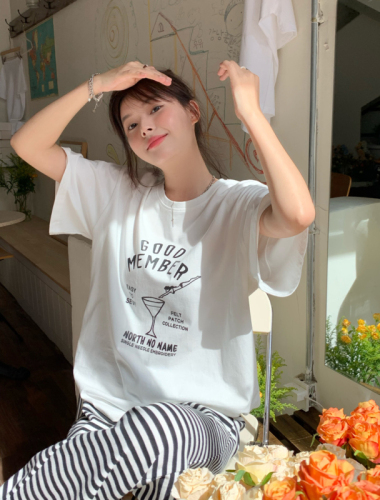 Real price ~ Korean loose slim casual versatile round neck Pullover printed new T-shirt