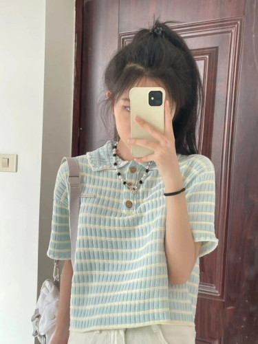 Circle of ice cream color milk series small fragrance knitting short sleeve sweet summer top