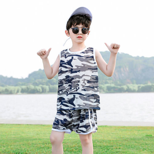 Children's sports suit men's summer wear 7 Baby Short Sleeve T-Shirt middle and small children's wear women's sleeveless ice silk vest quick drying ball suit