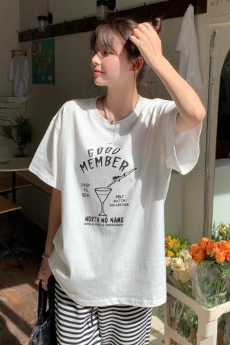 Real price ~ Korean loose slim casual versatile round neck Pullover printed new T-shirt