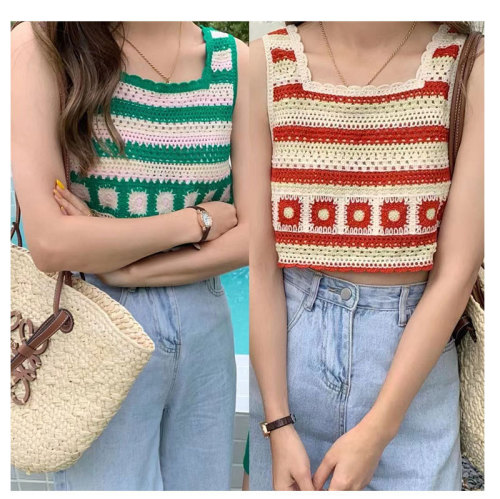Small suspender women's Bohemian hollow Knitted Blouse short tassel knitted suspender vest national style top