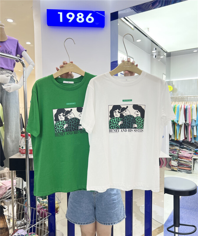 [1986] casual three women print versatile short sleeve T-shirt f3007\lsl