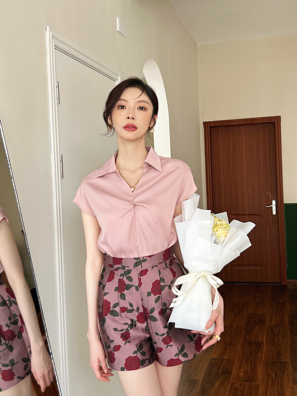 [Hanna including that] printed high waist SLIM STRAIGHT casual shorts m3230\jhy
