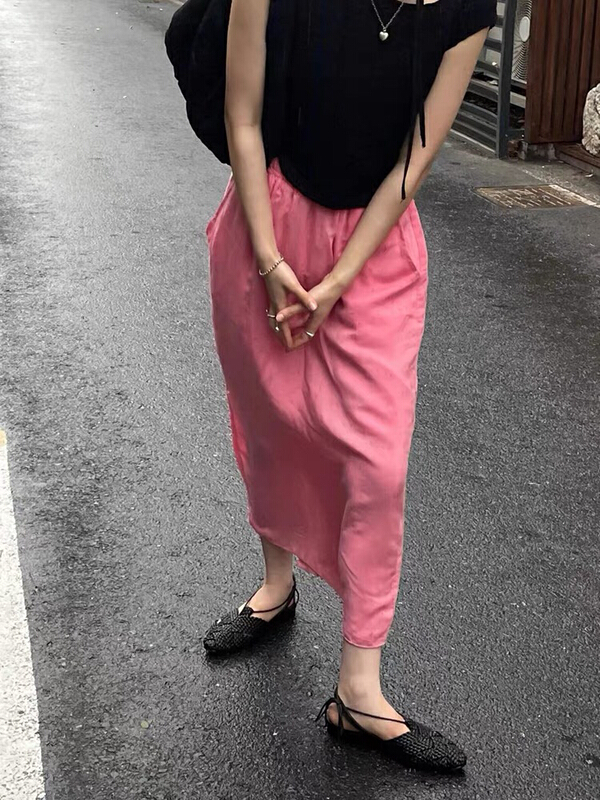 [gogoing] solid Satin back split versatile skirt 7951\hyy