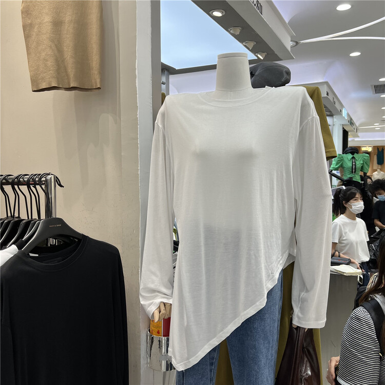 [Yanyan shop] irregular and comfortable hem versatile round neck sunscreen shirt ys1-22063\hyy