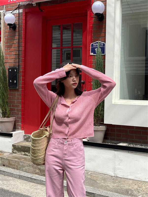 [acme ground] solid color long sleeve button knit cardigan 1567\cls