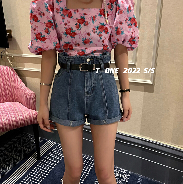 [t one] Korean skinny western style denim shorts (with belt) 9125\lsl