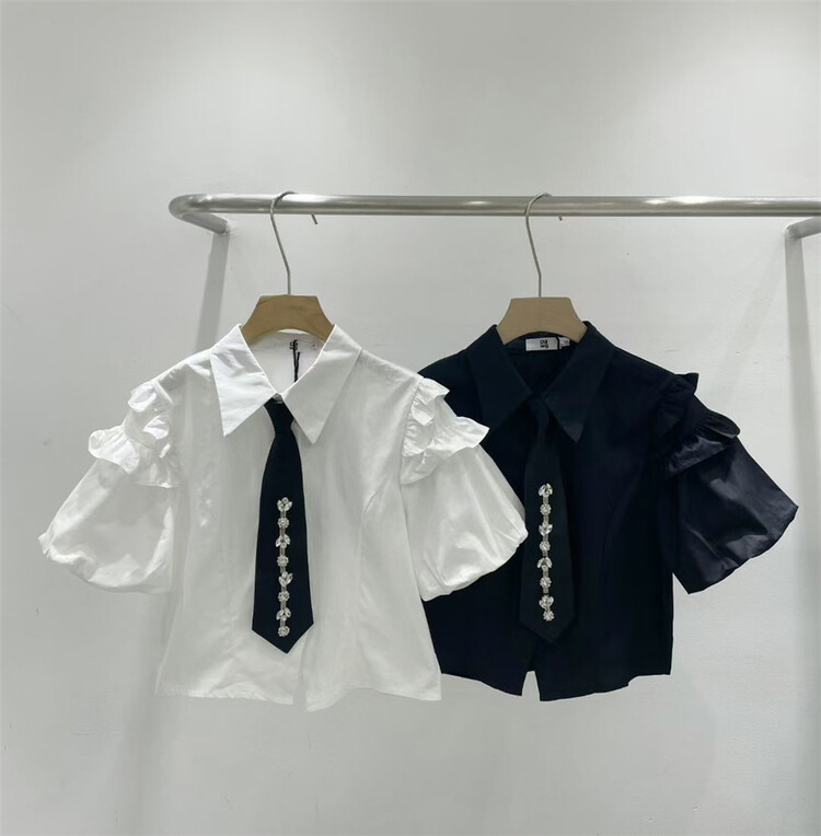 [dawg king] Korean Short Sleeve Button Up Shirt (with tie) d9562\wtt