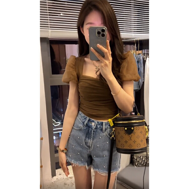 [Daidai] Korean texture slim fit mesh short shirt 8842\hbx