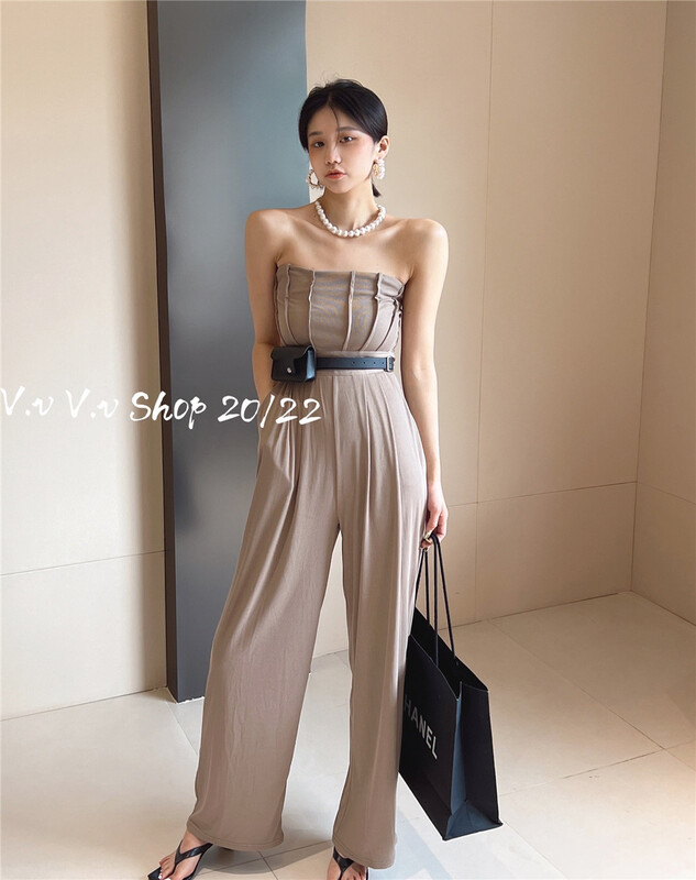[v.v] Strapless fashion retro Jumpsuit (with waist rope) (excluding necklace) 7501\zxx